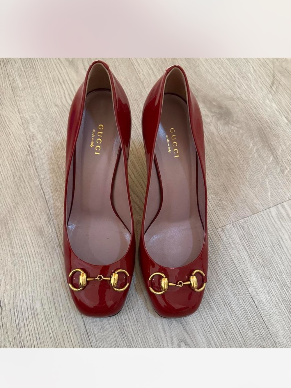 Gucci Red Patent Leather Pumps with Gold Horsebit